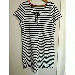 EUC Talbots Sailor Dress Navy and White Size XL Striped Saltwater 100% Cotton